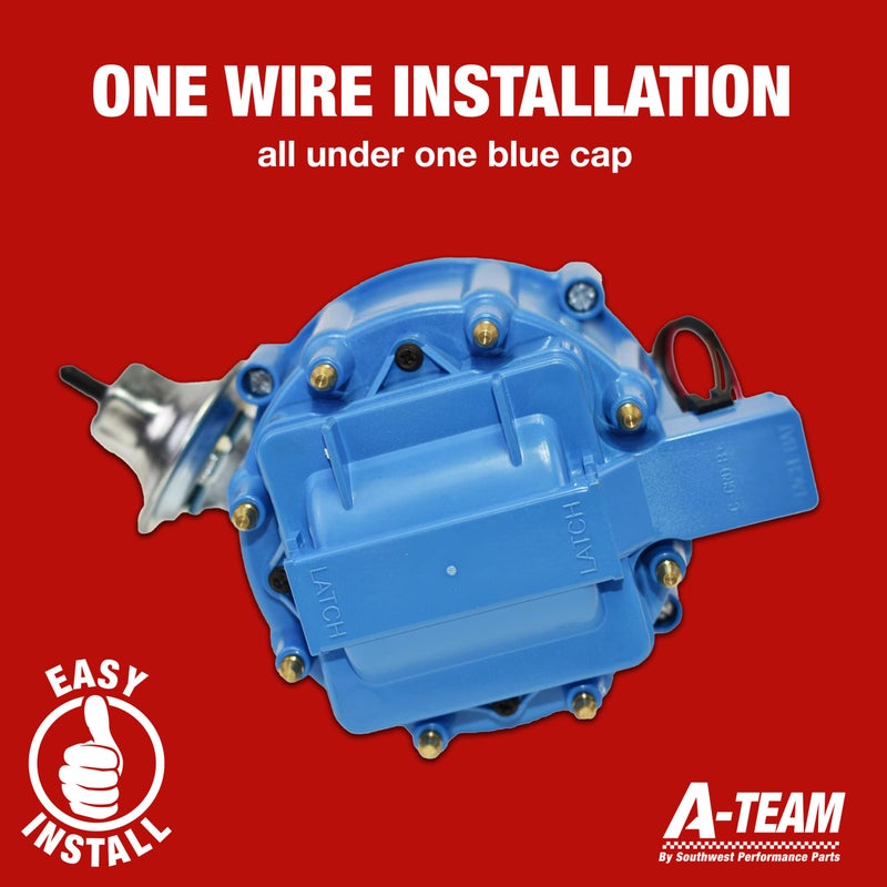 A-Team Performance HEI Electronic Distributor - 65K Spark & Performance Coil - One Wire Installation & Compatible with Ford 260/289/302/5.0 V8 - Blue Distributor Cap & CNC Aluminum Shaft - Pack of 1 - Image 5